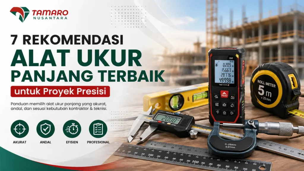 Rekomendasi alat ukur panjang terbaik dengan logo CV. Tamaro Nusantara untuk kebutuhan kontraktor dan teknisi proyek konstruksi