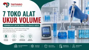 Toko alat ukur volume terpercaya dengan peralatan laboratorium seperti gelas ukur, pipet, dan buret serta logo CV. Tamaro Nusantara untuk peneliti dan tenaga medis
