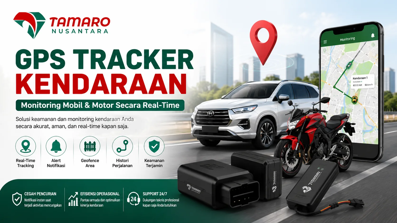 Ilustrasi gambar GPS tracker kendaraan untuk monitoring mobil dan motor secara real-time