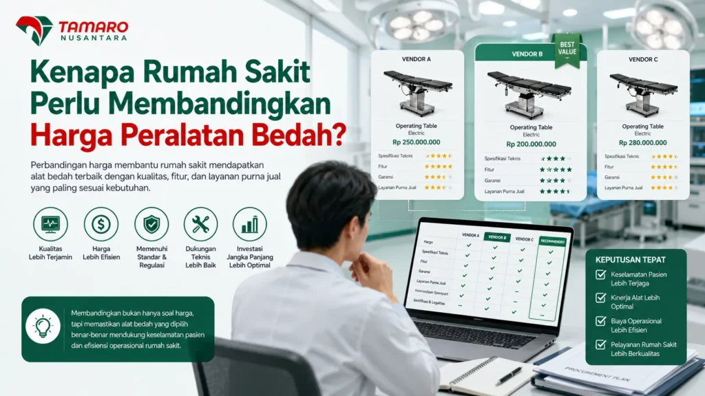 Ilustrasi perbandingan harga peralatan bedah untuk membantu rumah sakit memilih vendor terbaik.