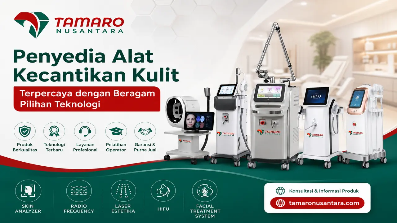 Penyedia alat kecantikan kulit terpercaya dengan teknologi skin analyzer, HIFU, laser estetika, dan radio frequency untuk klinik kecantikan profesional