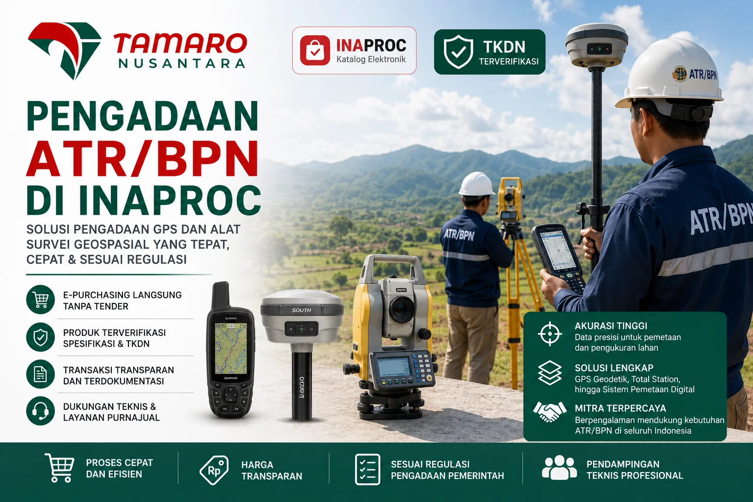 Pengadaan ATR/BPN di Inaproc melalui Tamaro Nusantara untuk kebutuhan GPS geodetik dan alat survei geospasial