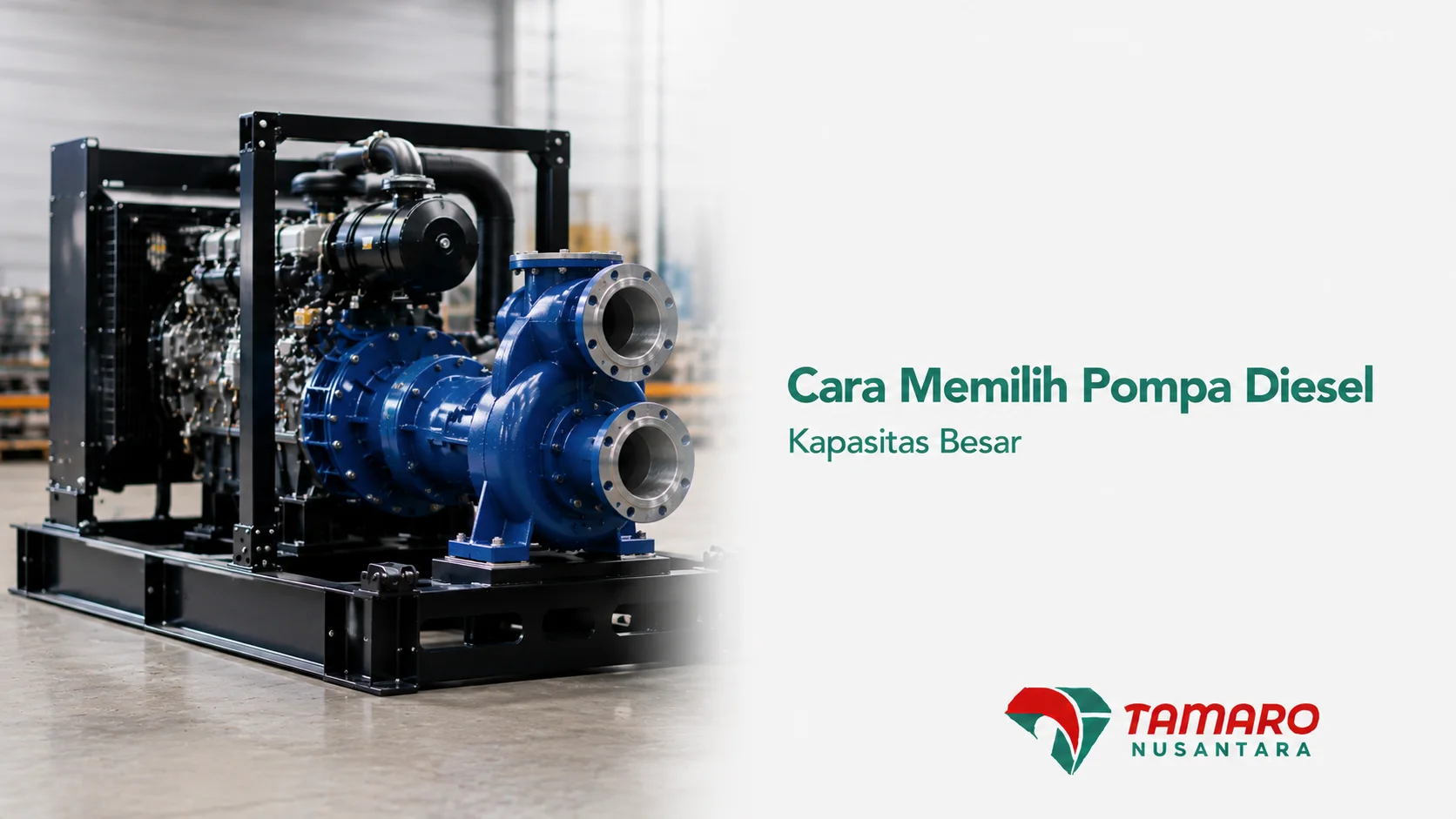 Pompa diesel kapasitas besar dengan konstruksi kokoh untuk mendukung kebutuhan pemompaan air pada proyek industri, konstruksi, dan irigasi.