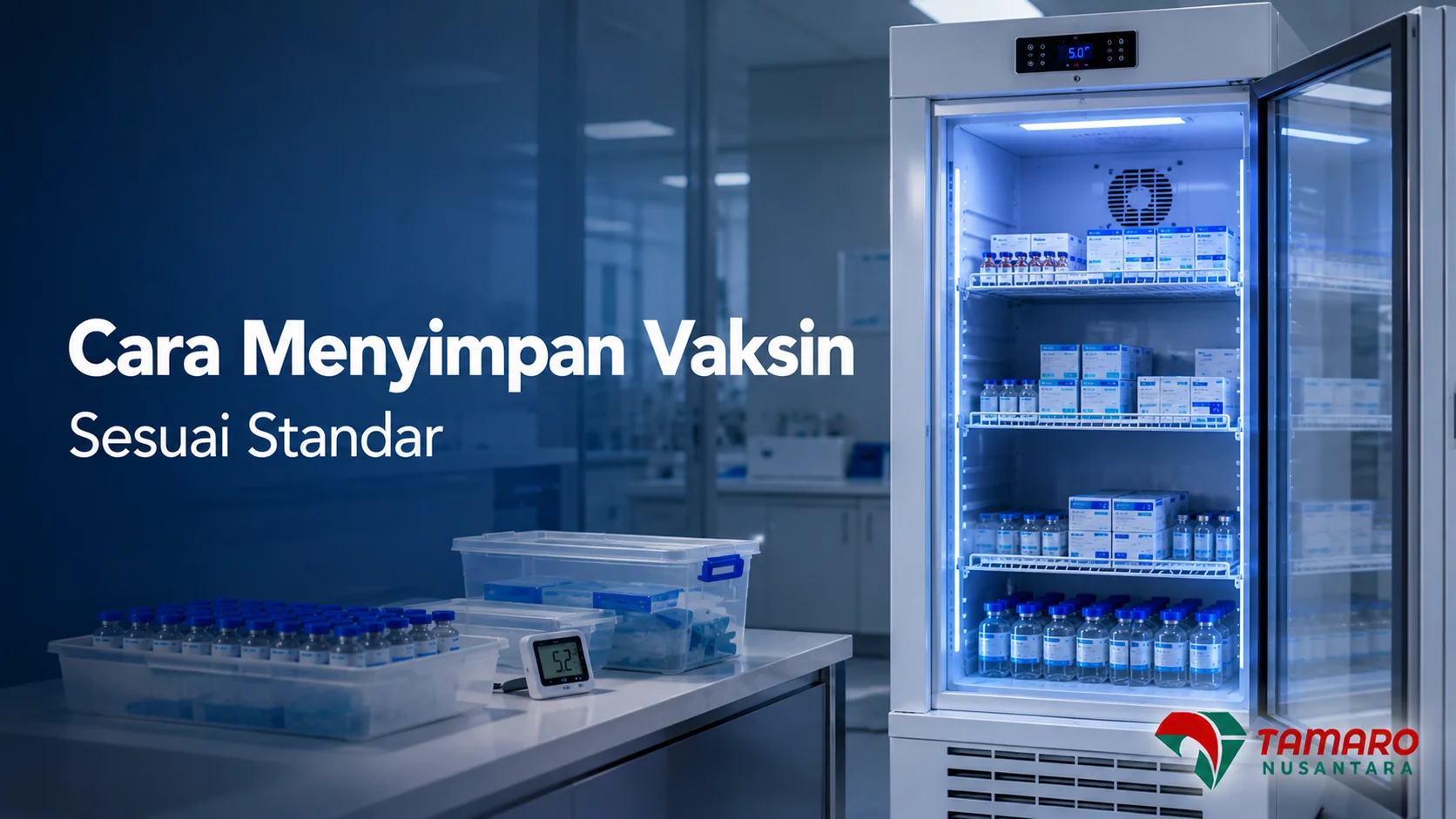 Vaccine refrigerator digunakan untuk menyimpan vaksin pada suhu stabil sesuai standar cold chain di fasilitas kesehatan.