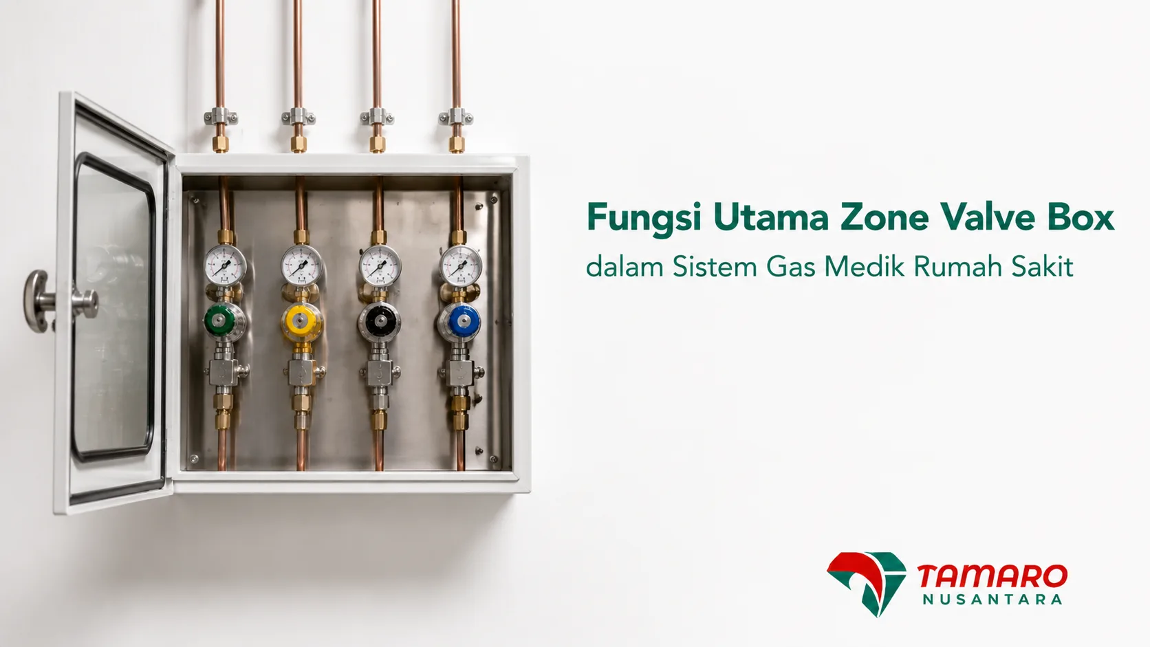 Zone valve box pada sistem gas medik untuk mengendalikan dan memantau distribusi gas medis di rumah sakit.