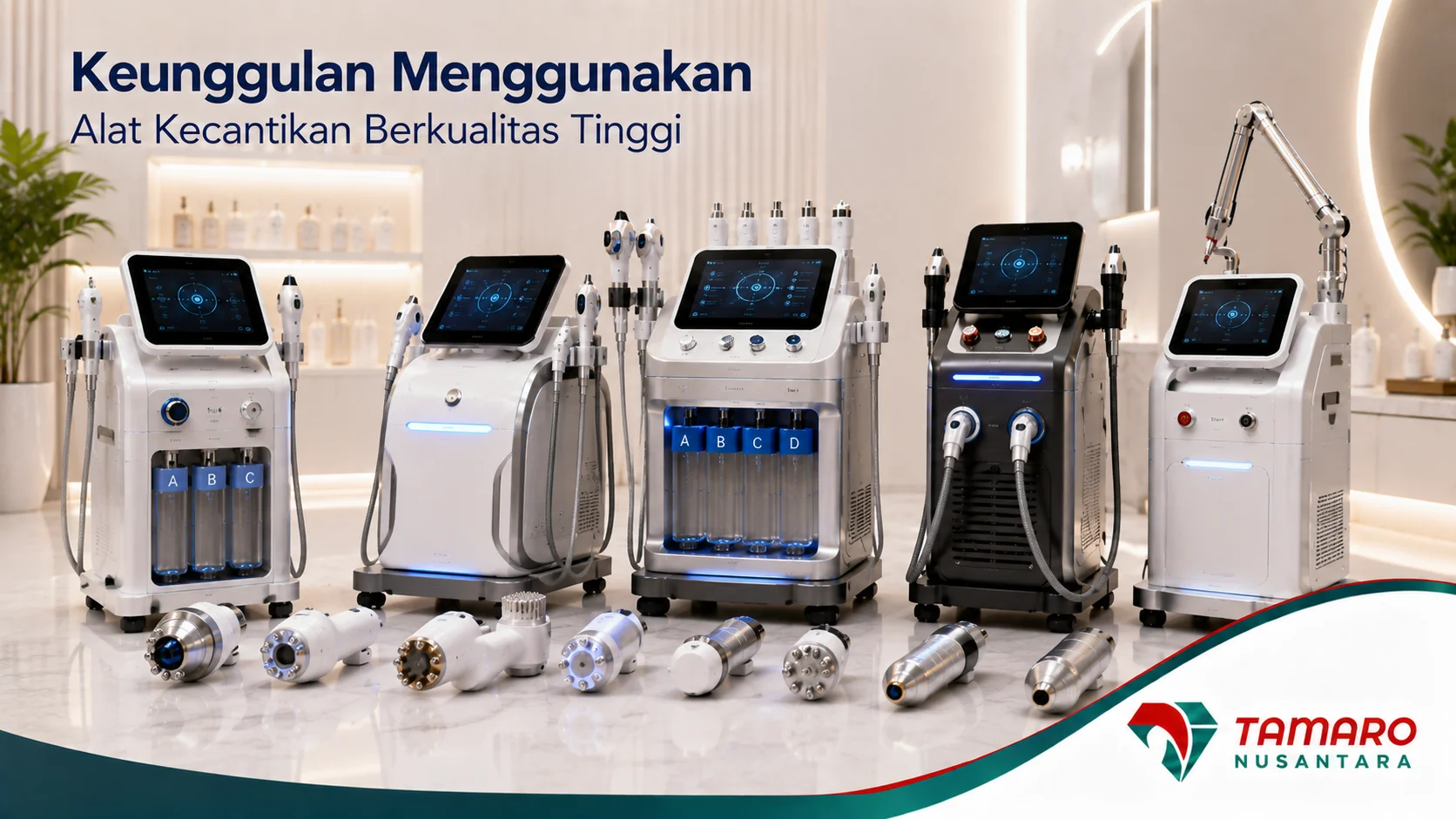 Seorang praktisi estetika menggunakan alat kecantikan berkualitas pada klien di lingkungan klinik profesional.