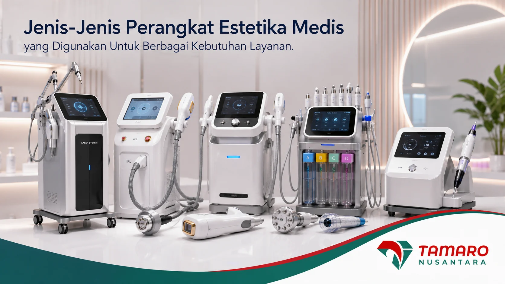 Beragam alat kecantikan kulit berstandar medis yang mendukung pengadaan fasilitas kesehatan di Kabupaten Madiun melalui INAPROC, dengan tampilan produk profesional dari Tamaro Nusantara.