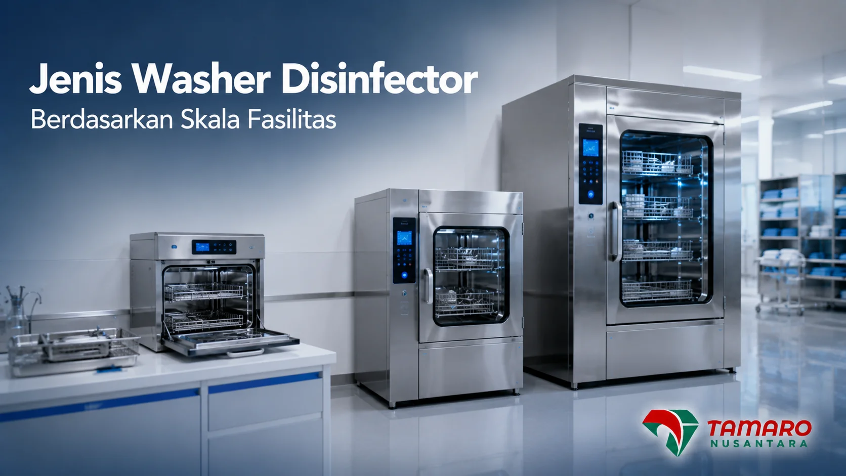 Beragam jenis washer disinfector dengan kapasitas berbeda di ruang CSSD untuk mendukung proses pencucian instrumen medis.