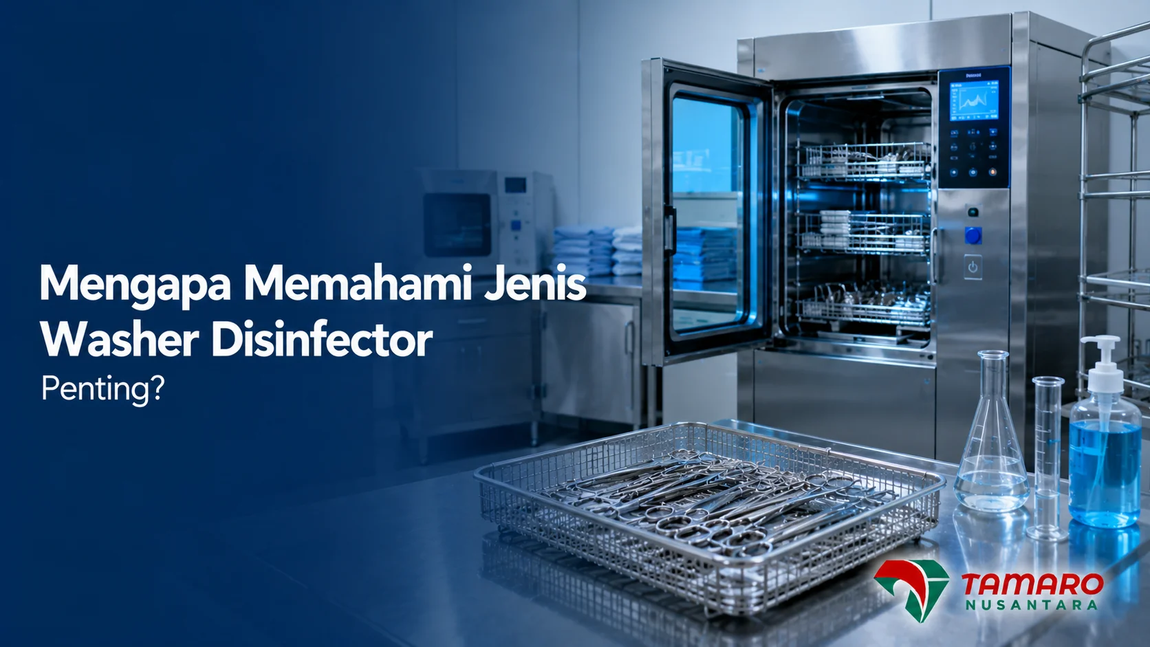 Mesin washer disinfector otomatis di ruang CSSD rumah sakit untuk mendukung proses pembersihan dan sterilisasi instrumen medis.