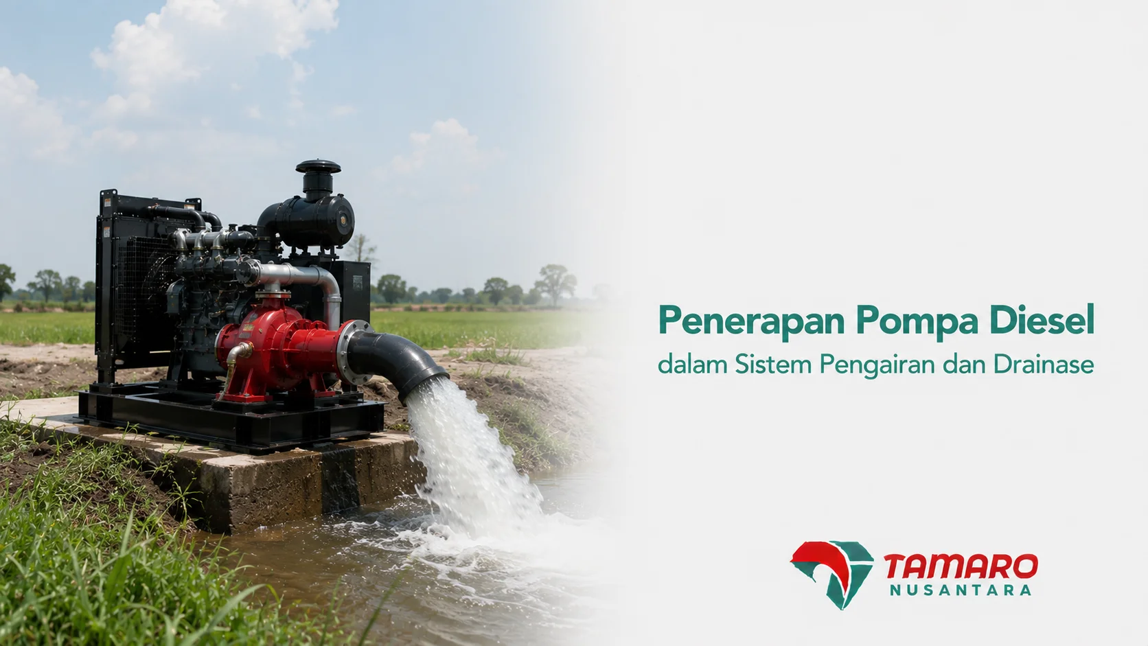 Pompa diesel industri berkapasitas besar yang digunakan untuk mendukung sistem pengairan dan drainase di area pertanian serta proyek infrastruktur.