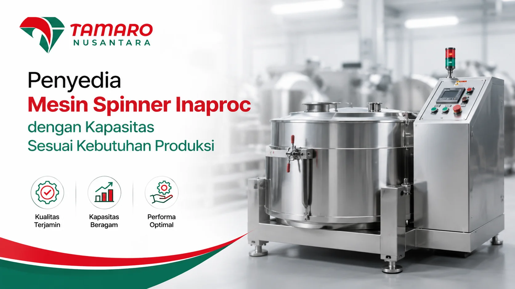 Ilustrasi Gambar Penyedia Mesin Spinner Inaproc dengan kapasitas sesuai kebutuhan produksi untuk UMKM dan industri pangan dari Tamaro Nusantara