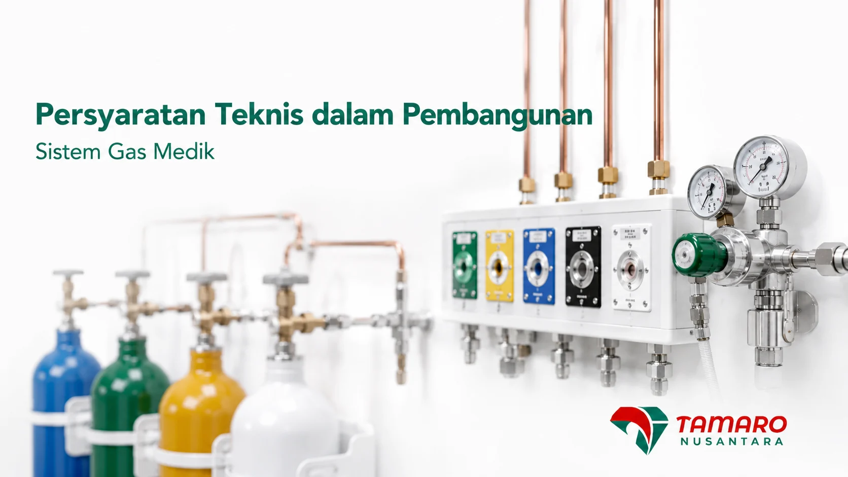 Sistem instalasi gas medik dengan komponen teknis untuk distribusi gas medis yang aman di rumah sakit.