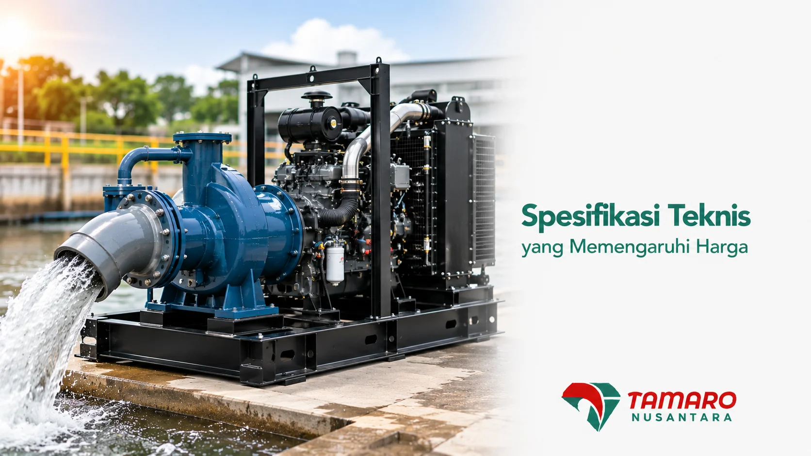 Pompa diesel kapasitas besar dengan spesifikasi teknis untuk aplikasi industri, irigasi, konstruksi, dan pengendalian banjir.