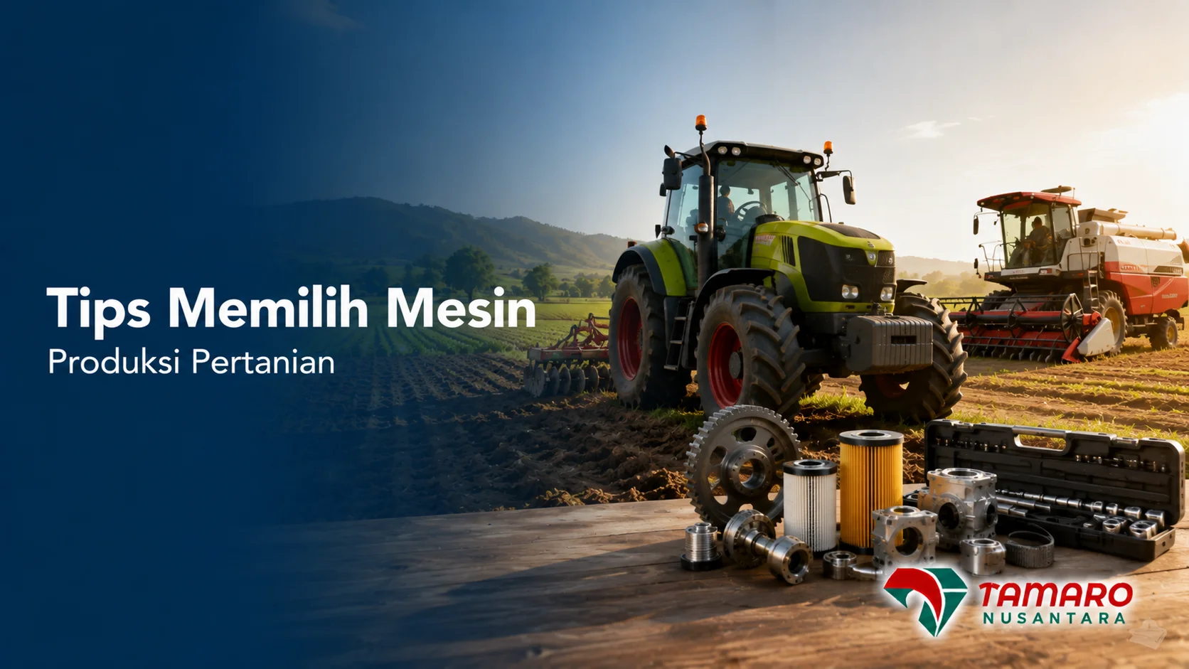 Mesin produksi pertanian modern di area persawahan sebagai ilustrasi pemilihan alat yang sesuai untuk meningkatkan efisiensi budidaya.