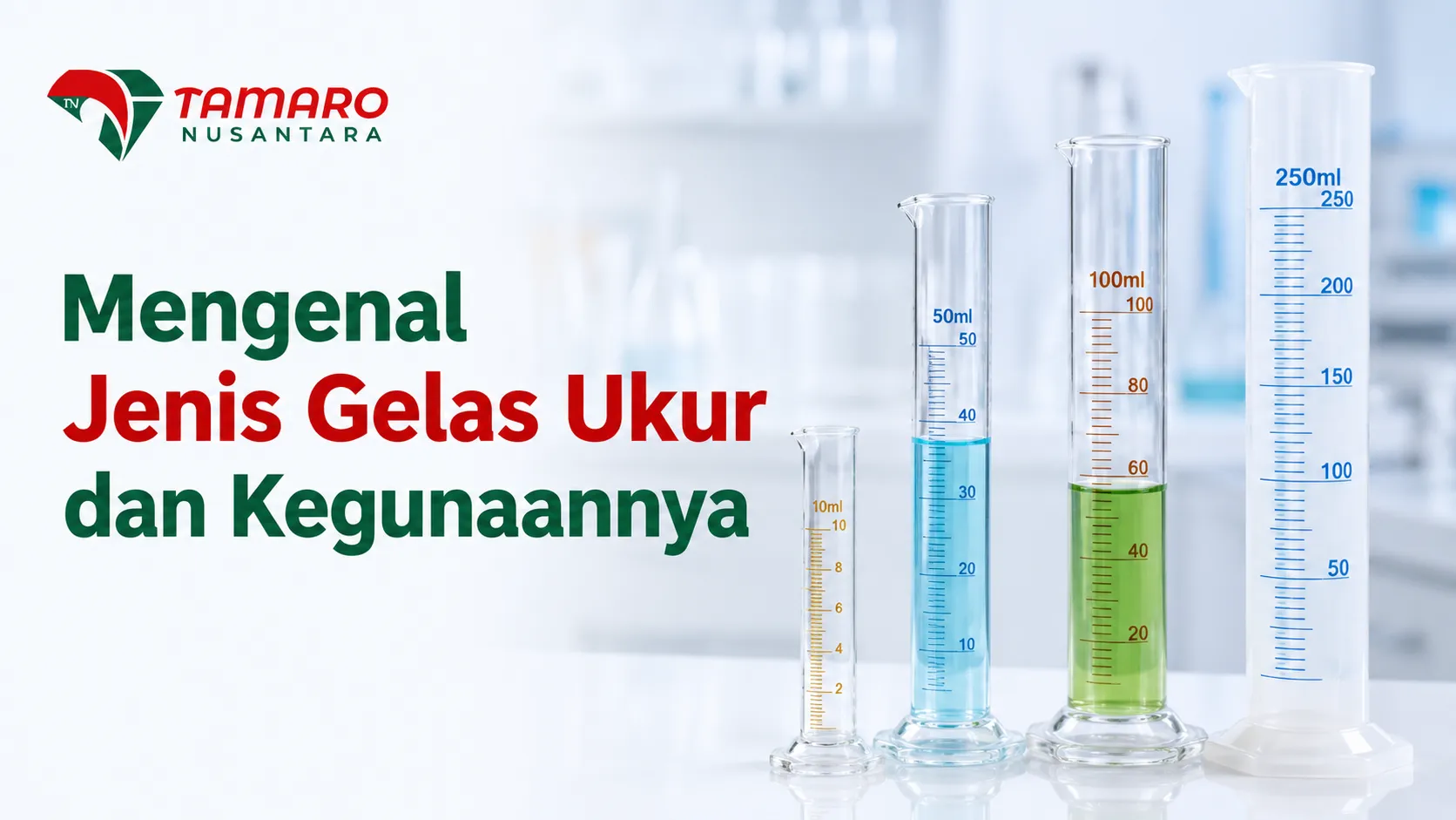 Jenis gelas ukur dan kegunaannya berdasarkan material, kapasitas, dan kebutuhan penggunaan di laboratorium.