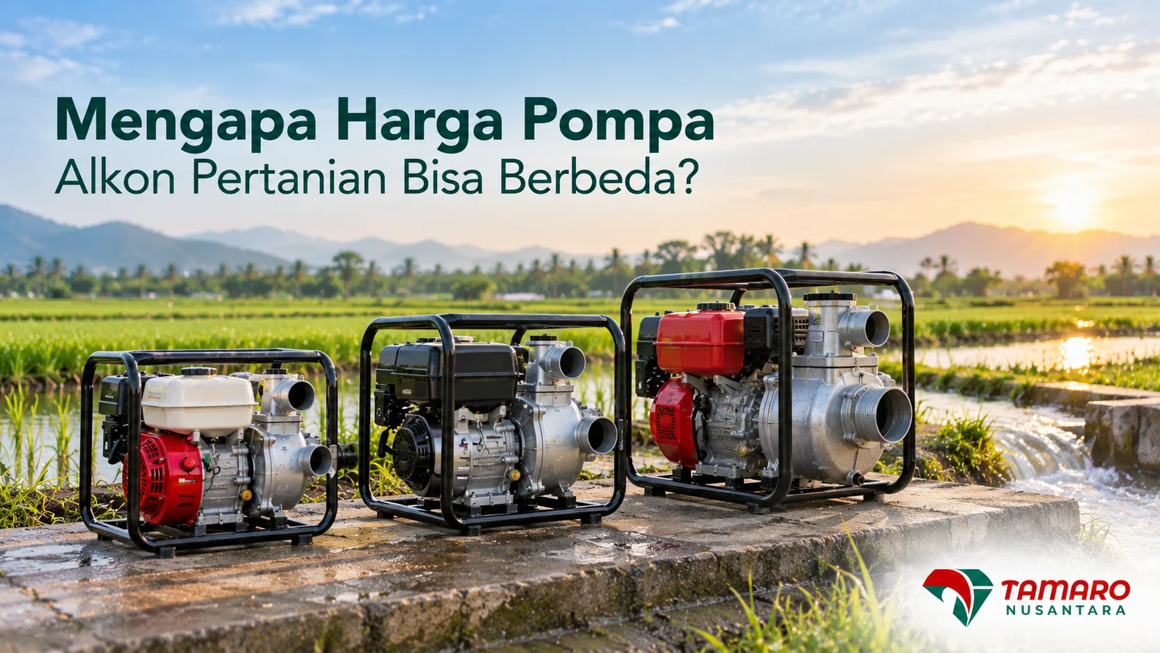 Pompa Alkon untuk kebutuhan irigasi pertanian dengan berbagai kapasitas dan spesifikasi.