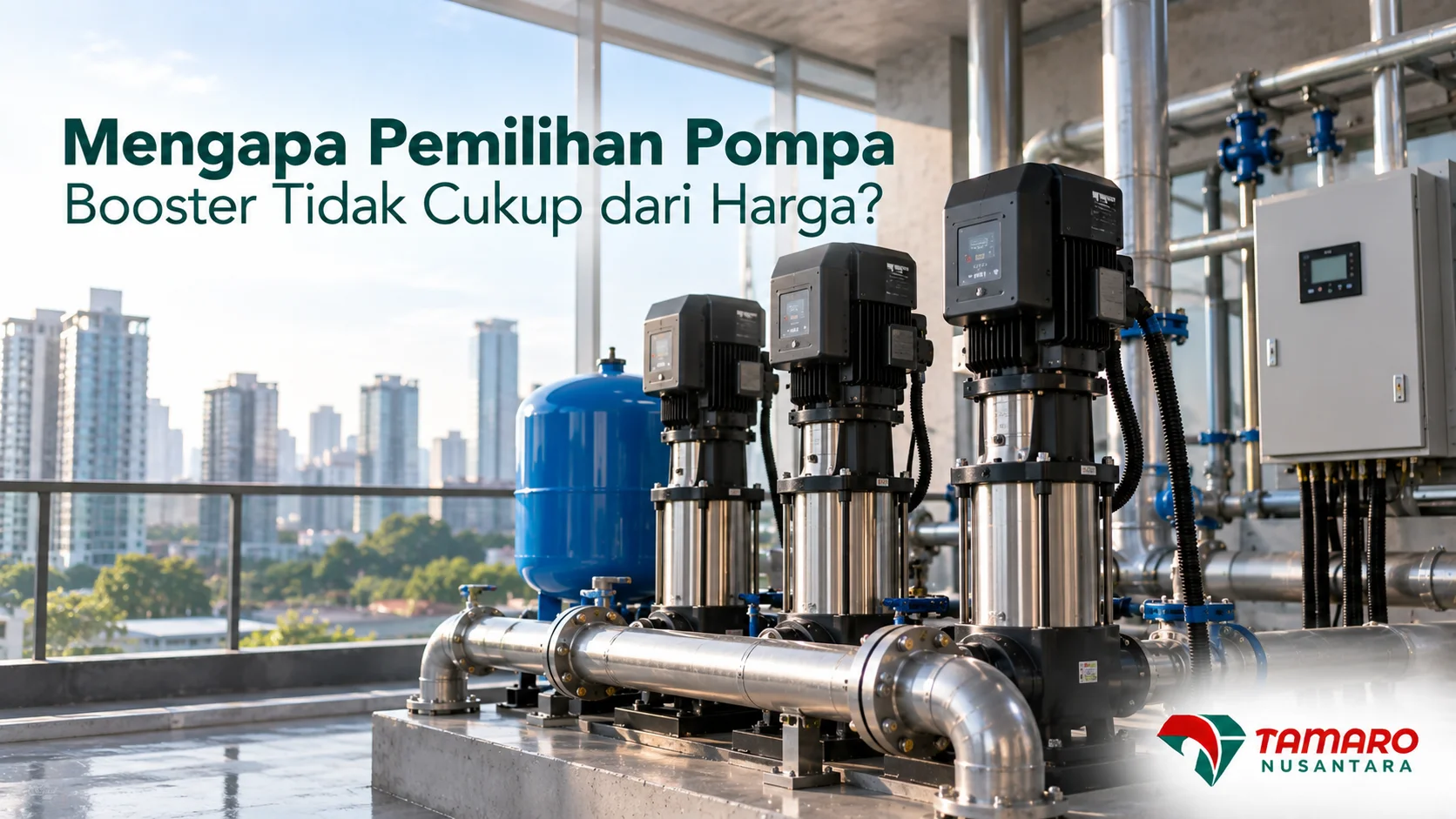 Pompa booster untuk menjaga tekanan air gedung tetap stabil.