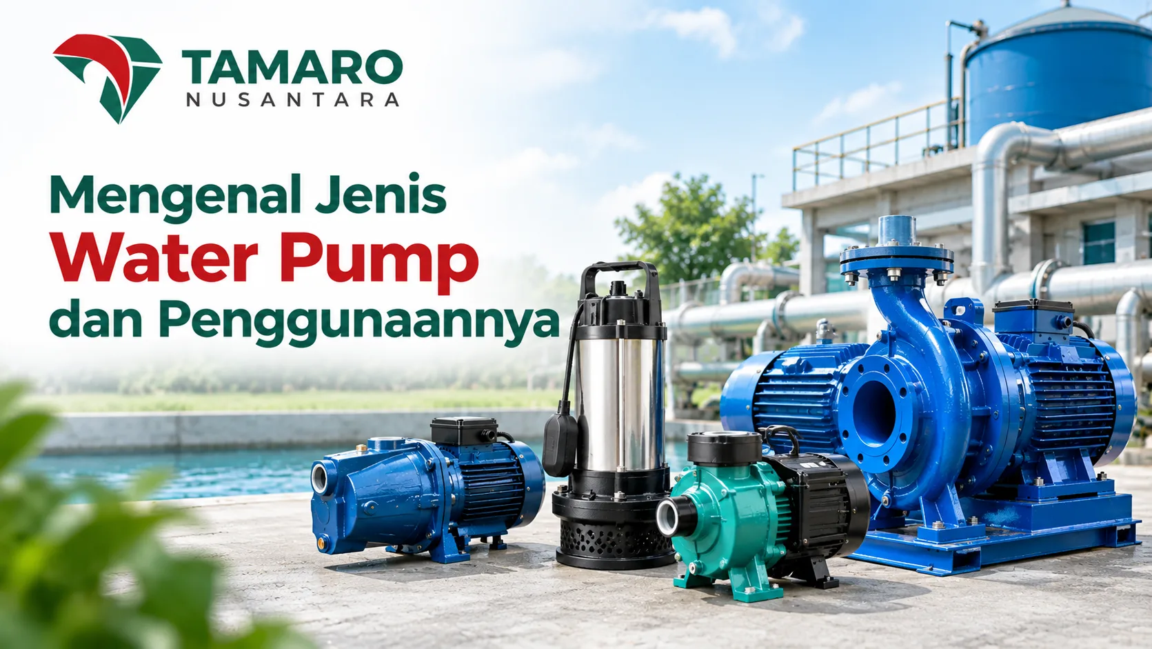 Profil Perusahaan Supplier Water Pump INAPROC dengan ilustrasi berbagai jenis pompa air untuk kebutuhan industri dan pengadaan.