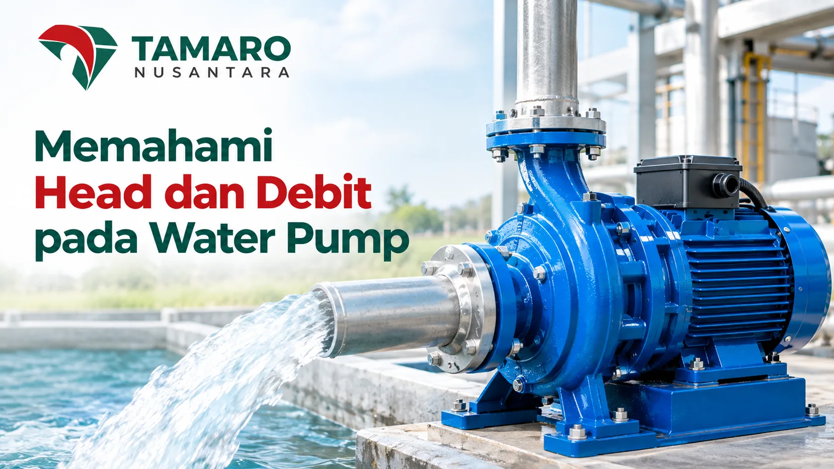 PT Tamaro Nusantara Supplier Water Pump dengan ilustrasi pompa air industri untuk kebutuhan operasional dan pengadaan.